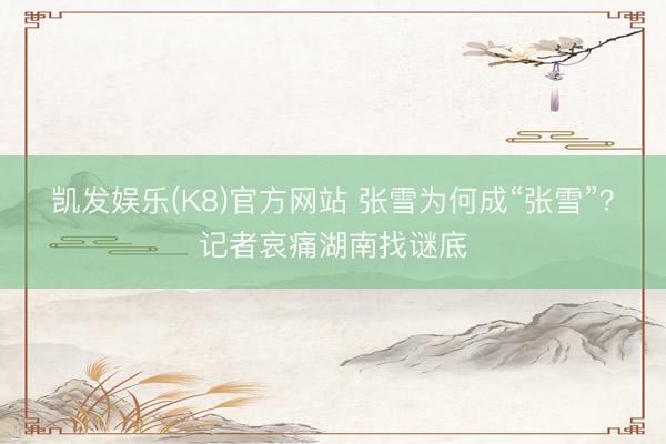 凯发娱乐(K8)官方网站 张雪为何成“张雪”？记者哀痛湖南找谜底